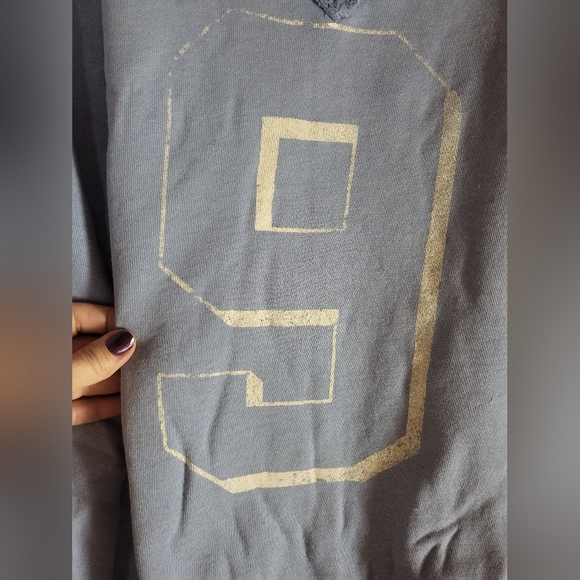 Free People Light Blue V-Neck Sweatshirt with Cream Graphic 9 - Picture 8 of 14